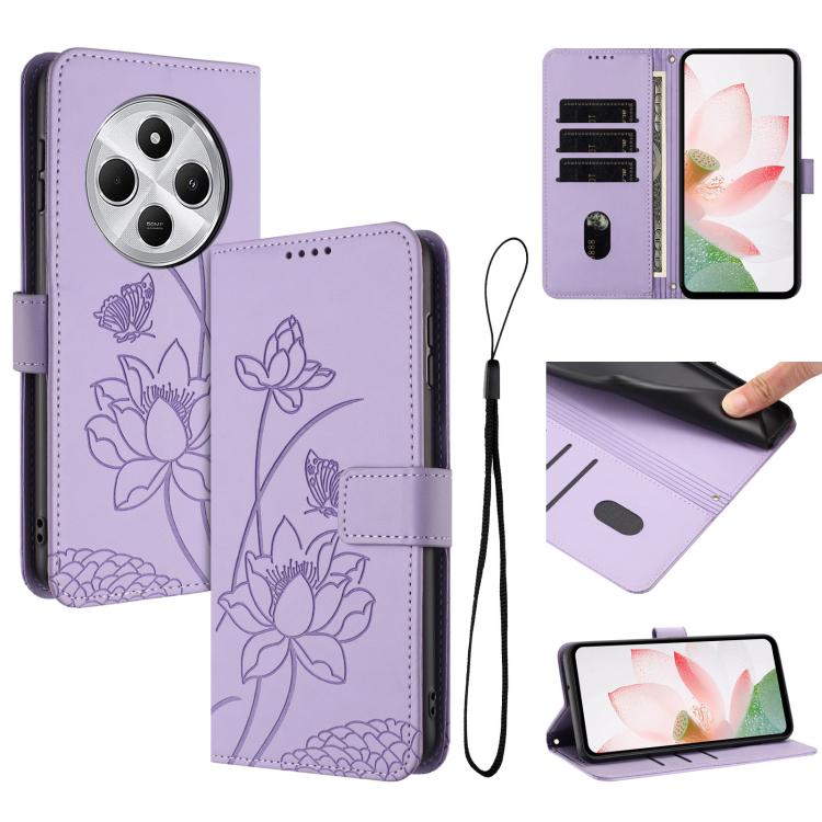 Lotus Embossed Leather Phone Case with Lanyard, For Redmi Note 13 Pro 4G / Note 14S 4G Global, For Redmi Note 14 4G EU 164.84mm, For Redmi Note 14 Pro 5G / 14 Pro+ 5G Global, For Redmi Note 14 5G Global / Poco M7 Pro 5G, For Redmi Turbo 4 Pro / Poco F5...