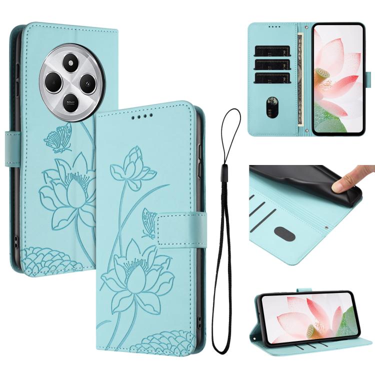 Lotus Embossed Leather Phone Case with Lanyard, For Redmi Note 13 Pro 4G / Note 14S 4G Global, For Redmi Note 14 4G EU 164.84mm, For Redmi Note 14 Pro 5G / 14 Pro+ 5G Global, For Redmi Note 14 5G Global / Poco M7 Pro 5G, For Redmi Turbo 4 Pro / Poco F5...