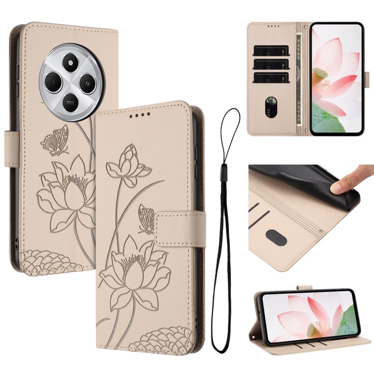 Lotus Embossed Leather Phone Case with Lanyard, For Redmi Note 13 Pro 4G / Note 14S 4G Global, For Redmi Note 14 4G EU 164.84mm, For Redmi Note 14 Pro 5G / 14 Pro+ 5G Global, For Redmi Note 14 5G Global / Poco M7 Pro 5G, For Redmi Turbo 4 Pro / Poco F5...