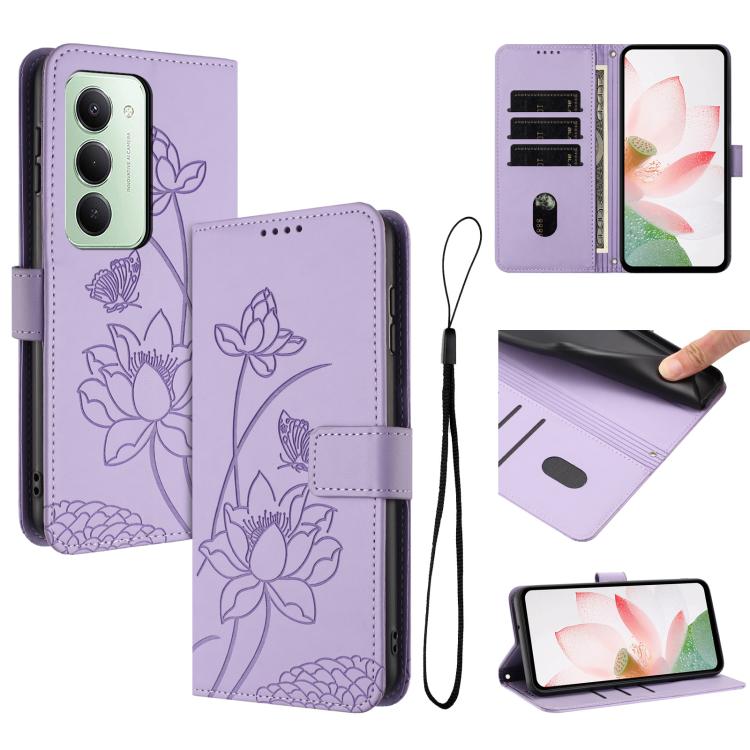 Lotus Embossed Leather Phone Case with Lanyard, For Redmi 15 5G / 4G EU 171mm, For Redmi 15C 5G/4G Global 171mm / Poco C85 4G, For Redmi 13 4G / 5G / Note 13R / Poco M6 4G, For Redmi A5 4G 171.7mm / Poco C71 4G                                          ...