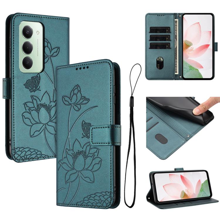 Lotus Embossed Leather Phone Case with Lanyard, For Redmi 15 5G / 4G EU 171mm, For Redmi 15C 5G/4G Global 171mm / Poco C85 4G, For Redmi 13 4G / 5G / Note 13R / Poco M6 4G, For Redmi A5 4G 171.7mm / Poco C71 4G                                          ...
