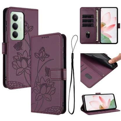 Lotus Embossed Leather Phone Case with Lanyard, For Redmi 15 5G / 4G EU 171mm, For Redmi 15C 5G/4G Global 171mm / Poco C85 4G, For Redmi 13 4G / 5G / Note 13R / Poco M6 4G, For Redmi A5 4G 171.7mm / Poco C71 4G                                          ...