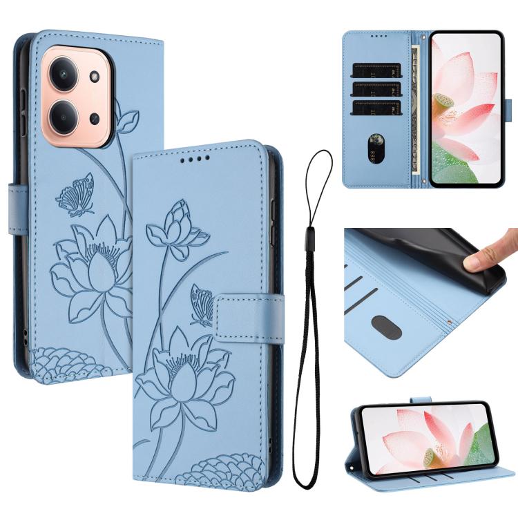 Lotus Embossed Leather Phone Case with Lanyard, For Redmi 15 5G / 4G EU 171mm, For Redmi 15C 5G/4G Global 171mm / Poco C85 4G, For Redmi 13 4G / 5G / Note 13R / Poco M6 4G, For Redmi A5 4G 171.7mm / Poco C71 4G                                          ...