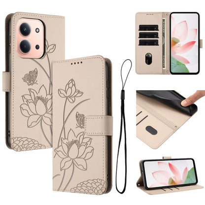 Lotus Embossed Leather Phone Case with Lanyard, For Redmi 15 5G / 4G EU 171mm, For Redmi 15C 5G/4G Global 171mm / Poco C85 4G, For Redmi 13 4G / 5G / Note 13R / Poco M6 4G, For Redmi A5 4G 171.7mm / Poco C71 4G                                          ...