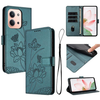 Lotus Embossed Leather Phone Case with Lanyard, For Redmi 15 5G / 4G EU 171mm, For Redmi 15C 5G/4G Global 171mm / Poco C85 4G, For Redmi 13 4G / 5G / Note 13R / Poco M6 4G, For Redmi A5 4G 171.7mm / Poco C71 4G                                          ...