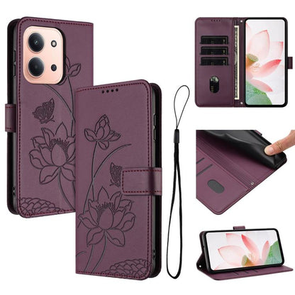 Lotus Embossed Leather Phone Case with Lanyard, For Redmi 15 5G / 4G EU 171mm, For Redmi 15C 5G/4G Global 171mm / Poco C85 4G, For Redmi 13 4G / 5G / Note 13R / Poco M6 4G, For Redmi A5 4G 171.7mm / Poco C71 4G                                          ...