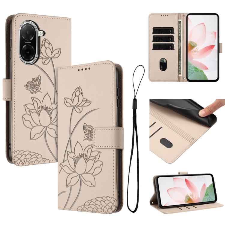 Lotus Embossed Leather Phone Case with Lanyard, For Redmi 15 5G / 4G EU 171mm, For Redmi 15C 5G/4G Global 171mm / Poco C85 4G, For Redmi 13 4G / 5G / Note 13R / Poco M6 4G, For Redmi A5 4G 171.7mm / Poco C71 4G                                          ...