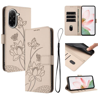 Lotus Embossed Leather Phone Case with Lanyard, For Redmi 15 5G / 4G EU 171mm, For Redmi 15C 5G/4G Global 171mm / Poco C85 4G, For Redmi 13 4G / 5G / Note 13R / Poco M6 4G, For Redmi A5 4G 171.7mm / Poco C71 4G                                          ...