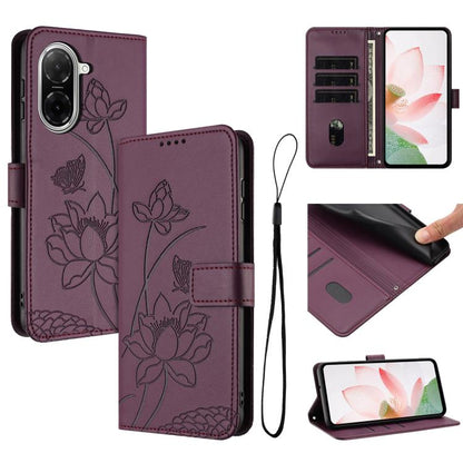 Lotus Embossed Leather Phone Case with Lanyard, For Redmi 15 5G / 4G EU 171mm, For Redmi 15C 5G/4G Global 171mm / Poco C85 4G, For Redmi 13 4G / 5G / Note 13R / Poco M6 4G, For Redmi A5 4G 171.7mm / Poco C71 4G                                          ...