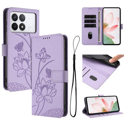 Lotus Embossed Leather Phone Case with Lanyard, For Redmi Note 13 4G Global, For Redmi K70E / Poco  X6 Pro, For Redmi Note 13 Pro 5G Global / Poco X6, For Redmi Note 13 5G Global, For Redmi Note 13 Pro+ Global                                           ...
