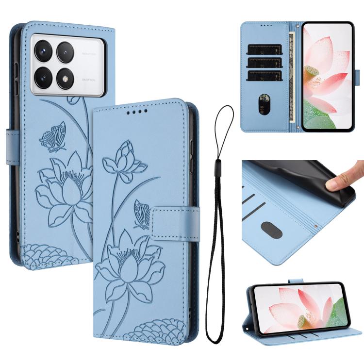 Lotus Embossed Leather Phone Case with Lanyard, For Redmi Note 13 4G Global, For Redmi K70E / Poco  X6 Pro, For Redmi Note 13 Pro 5G Global / Poco X6, For Redmi Note 13 5G Global, For Redmi Note 13 Pro+ Global                                           ...