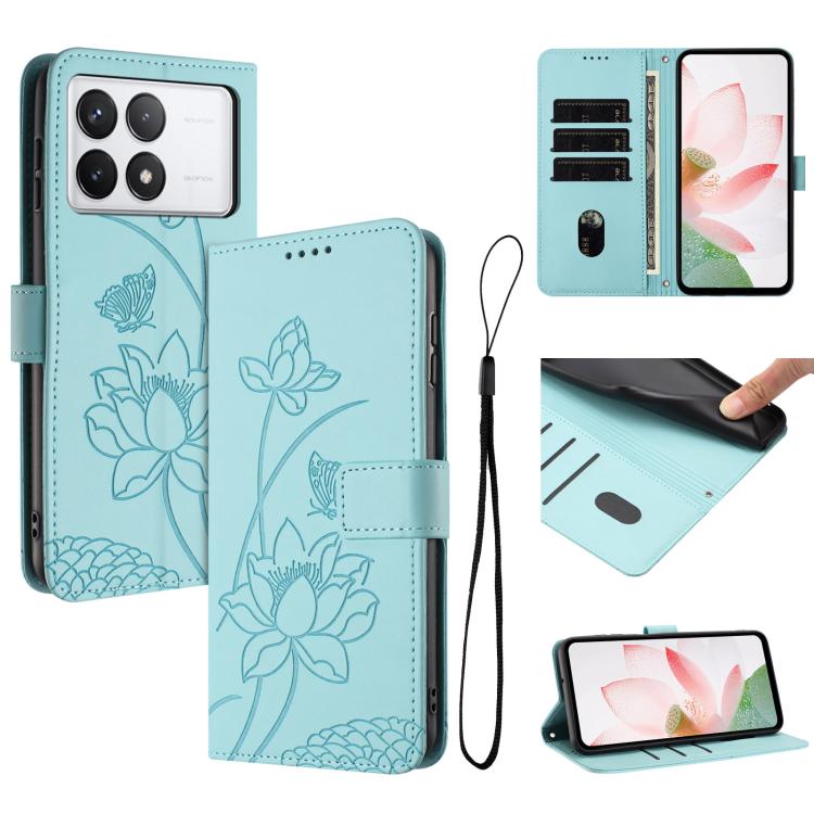 Lotus Embossed Leather Phone Case with Lanyard, For Redmi Note 13 4G Global, For Redmi K70E / Poco  X6 Pro, For Redmi Note 13 Pro 5G Global / Poco X6, For Redmi Note 13 5G Global, For Redmi Note 13 Pro+ Global                                           ...