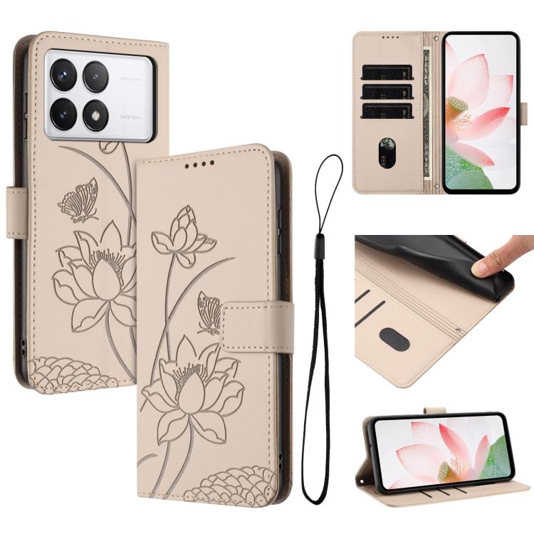 Lotus Embossed Leather Phone Case with Lanyard, For Redmi Note 13 4G Global, For Redmi K70E / Poco  X6 Pro, For Redmi Note 13 Pro 5G Global / Poco X6, For Redmi Note 13 5G Global, For Redmi Note 13 Pro+ Global                                           ...