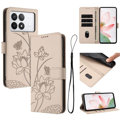 Lotus Embossed Leather Phone Case with Lanyard, For Redmi Note 13 4G Global, For Redmi K70E / Poco  X6 Pro, For Redmi Note 13 Pro 5G Global / Poco X6, For Redmi Note 13 5G Global, For Redmi Note 13 Pro+ Global                                           ...