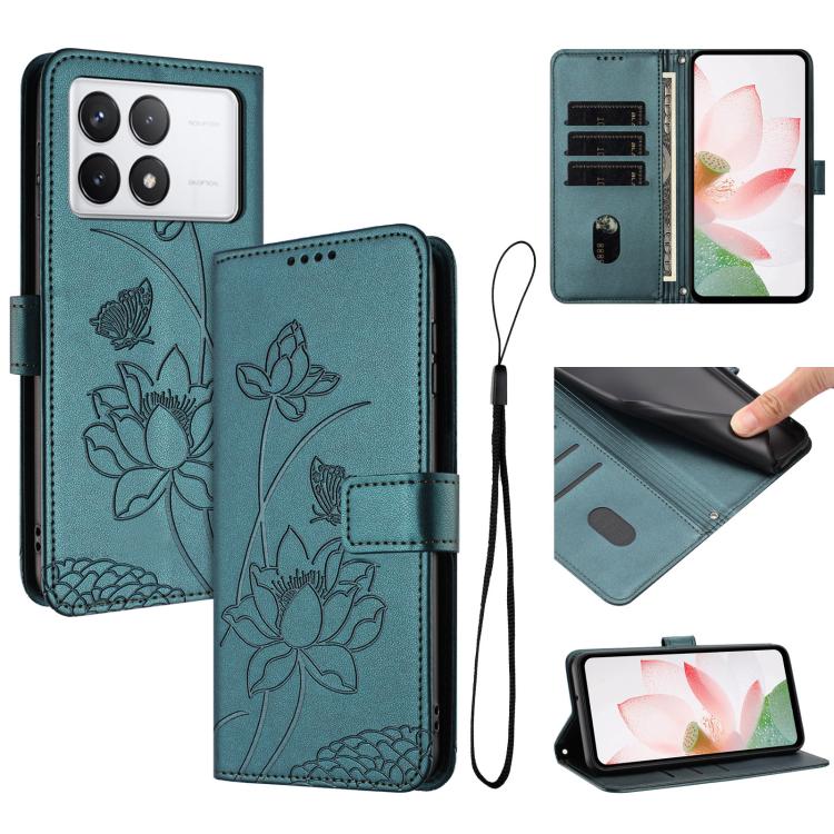 Lotus Embossed Leather Phone Case with Lanyard, For Redmi Note 13 4G Global, For Redmi K70E / Poco  X6 Pro, For Redmi Note 13 Pro 5G Global / Poco X6, For Redmi Note 13 5G Global, For Redmi Note 13 Pro+ Global                                           ...