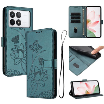 Lotus Embossed Leather Phone Case with Lanyard, For Redmi Note 13 4G Global, For Redmi K70E / Poco  X6 Pro, For Redmi Note 13 Pro 5G Global / Poco X6, For Redmi Note 13 5G Global, For Redmi Note 13 Pro+ Global                                           ...