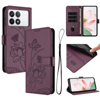 Lotus Embossed Leather Phone Case with Lanyard, For Redmi Note 13 4G Global, For Redmi K70E / Poco  X6 Pro, For Redmi Note 13 Pro 5G Global / Poco X6, For Redmi Note 13 5G Global, For Redmi Note 13 Pro+ Global                                           ...