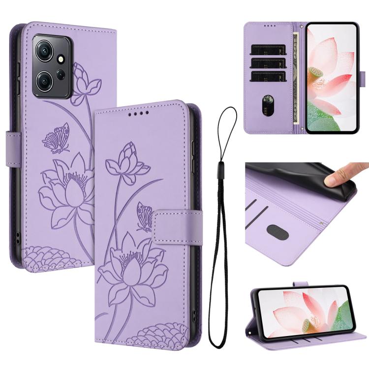 Lotus Embossed Leather Phone Case with Lanyard, For Redmi Note 13 Pro+ Global, For Redmi 12 4G/5G / Note 12R / Poco M6 Pro 5G, For Redmi Note 12 Turbo / Poco F5, For Redmi Note 12S 4G Global, For Redmi Note 12 Pro 4G Global, For Redmi Note 12 4G Global...