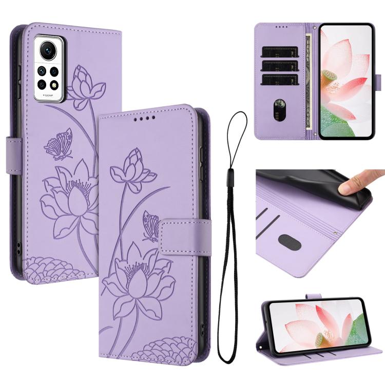 Lotus Embossed Leather Phone Case with Lanyard, For Redmi Note 13 Pro+ Global, For Redmi 12 4G/5G / Note 12R / Poco M6 Pro 5G, For Redmi Note 12 Turbo / Poco F5, For Redmi Note 12S 4G Global, For Redmi Note 12 Pro 4G Global, For Redmi Note 12 4G Global...