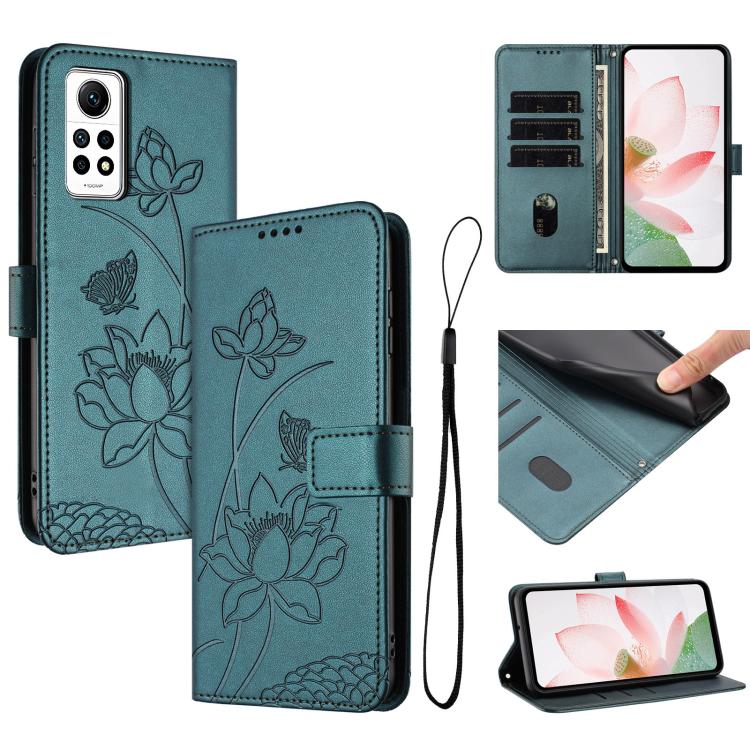 Lotus Embossed Leather Phone Case with Lanyard, For Redmi Note 13 Pro+ Global, For Redmi 12 4G/5G / Note 12R / Poco M6 Pro 5G, For Redmi Note 12 Turbo / Poco F5, For Redmi Note 12S 4G Global, For Redmi Note 12 Pro 4G Global, For Redmi Note 12 4G Global...