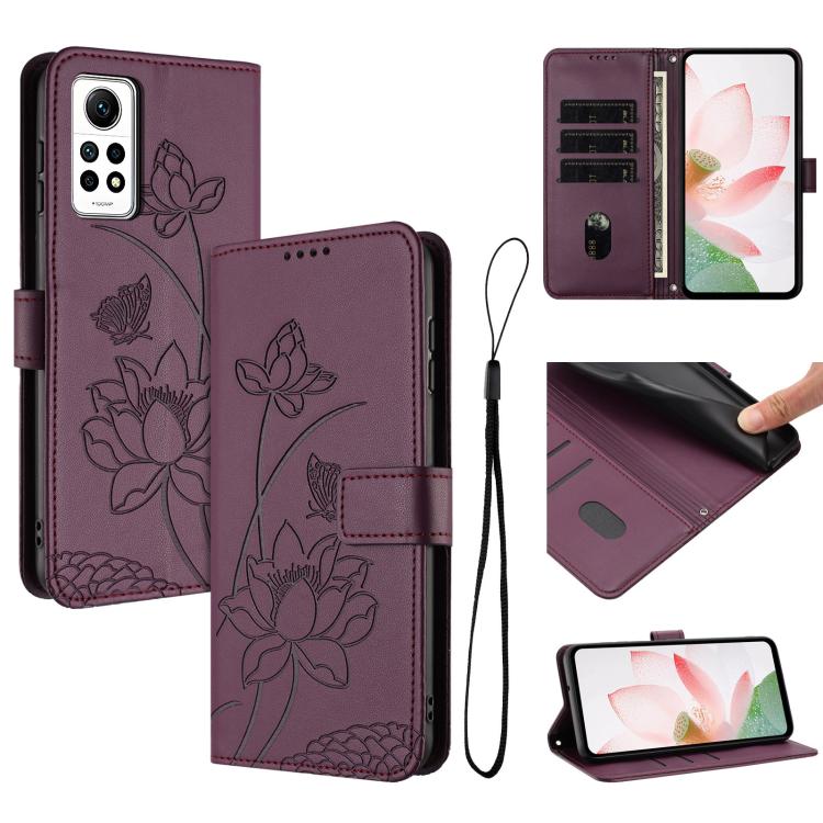 Lotus Embossed Leather Phone Case with Lanyard, For Redmi Note 13 Pro+ Global, For Redmi 12 4G/5G / Note 12R / Poco M6 Pro 5G, For Redmi Note 12 Turbo / Poco F5, For Redmi Note 12S 4G Global, For Redmi Note 12 Pro 4G Global, For Redmi Note 12 4G Global...