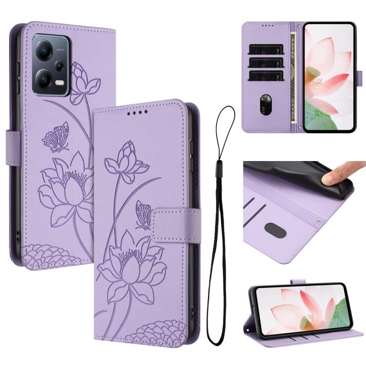 Lotus Embossed Leather Phone Case with Lanyard, For Redmi Note 13 Pro+ Global, For Redmi 12 4G/5G / Note 12R / Poco M6 Pro 5G, For Redmi Note 12 Turbo / Poco F5, For Redmi Note 12S 4G Global, For Redmi Note 12 Pro 4G Global, For Redmi Note 12 4G Global...
