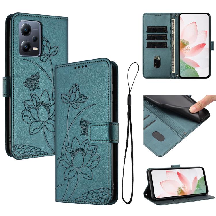 Lotus Embossed Leather Phone Case with Lanyard, For Redmi Note 13 Pro+ Global, For Redmi 12 4G/5G / Note 12R / Poco M6 Pro 5G, For Redmi Note 12 Turbo / Poco F5, For Redmi Note 12S 4G Global, For Redmi Note 12 Pro 4G Global, For Redmi Note 12 4G Global...