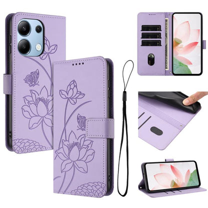 Lotus Embossed Leather Phone Case with Lanyard, For Redmi Note 13 4G Global, For Redmi K70E / Poco  X6 Pro, For Redmi Note 13 Pro 5G Global / Poco X6, For Redmi Note 13 5G Global, For Redmi Note 13 Pro+ Global                                           ...