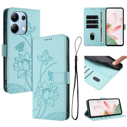 Lotus Embossed Leather Phone Case with Lanyard, For Redmi Note 13 4G Global, For Redmi K70E / Poco  X6 Pro, For Redmi Note 13 Pro 5G Global / Poco X6, For Redmi Note 13 5G Global, For Redmi Note 13 Pro+ Global                                           ...