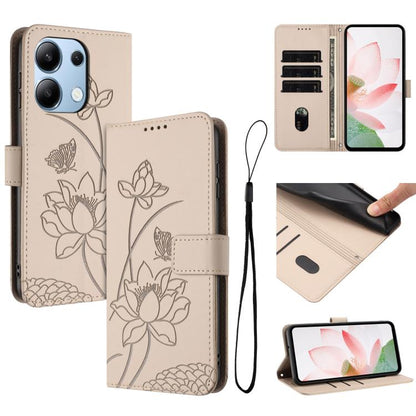 Lotus Embossed Leather Phone Case with Lanyard, For Redmi Note 13 4G Global, For Redmi K70E / Poco  X6 Pro, For Redmi Note 13 Pro 5G Global / Poco X6, For Redmi Note 13 5G Global, For Redmi Note 13 Pro+ Global                                           ...