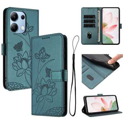 Lotus Embossed Leather Phone Case with Lanyard, For Redmi Note 13 4G Global, For Redmi K70E / Poco  X6 Pro, For Redmi Note 13 Pro 5G Global / Poco X6, For Redmi Note 13 5G Global, For Redmi Note 13 Pro+ Global                                           ...
