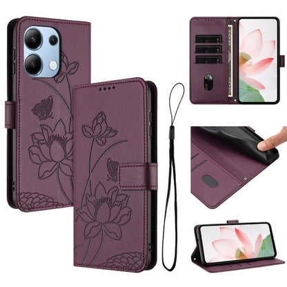Lotus Embossed Leather Phone Case with Lanyard, For Redmi Note 13 4G Global, For Redmi K70E / Poco  X6 Pro, For Redmi Note 13 Pro 5G Global / Poco X6, For Redmi Note 13 5G Global, For Redmi Note 13 Pro+ Global                                           ...