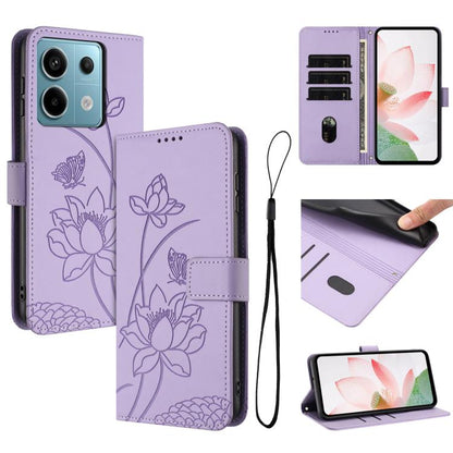 Lotus Embossed Leather Phone Case with Lanyard, For Redmi Note 13 4G Global, For Redmi K70E / Poco  X6 Pro, For Redmi Note 13 Pro 5G Global / Poco X6, For Redmi Note 13 5G Global, For Redmi Note 13 Pro+ Global                                           ...