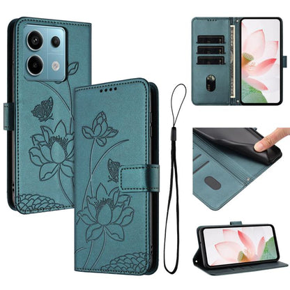 Lotus Embossed Leather Phone Case with Lanyard, For Redmi Note 13 4G Global, For Redmi K70E / Poco  X6 Pro, For Redmi Note 13 Pro 5G Global / Poco X6, For Redmi Note 13 5G Global, For Redmi Note 13 Pro+ Global                                           ...