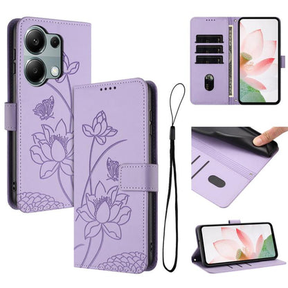 Lotus Embossed Leather Phone Case with Lanyard, For Redmi Note 13 Pro 4G / Note 14S 4G Global, For Redmi Note 14 4G EU 164.84mm, For Redmi Note 14 Pro 5G / 14 Pro+ 5G Global, For Redmi Note 14 5G Global / Poco M7 Pro 5G, For Redmi Turbo 4 Pro / Poco F5...