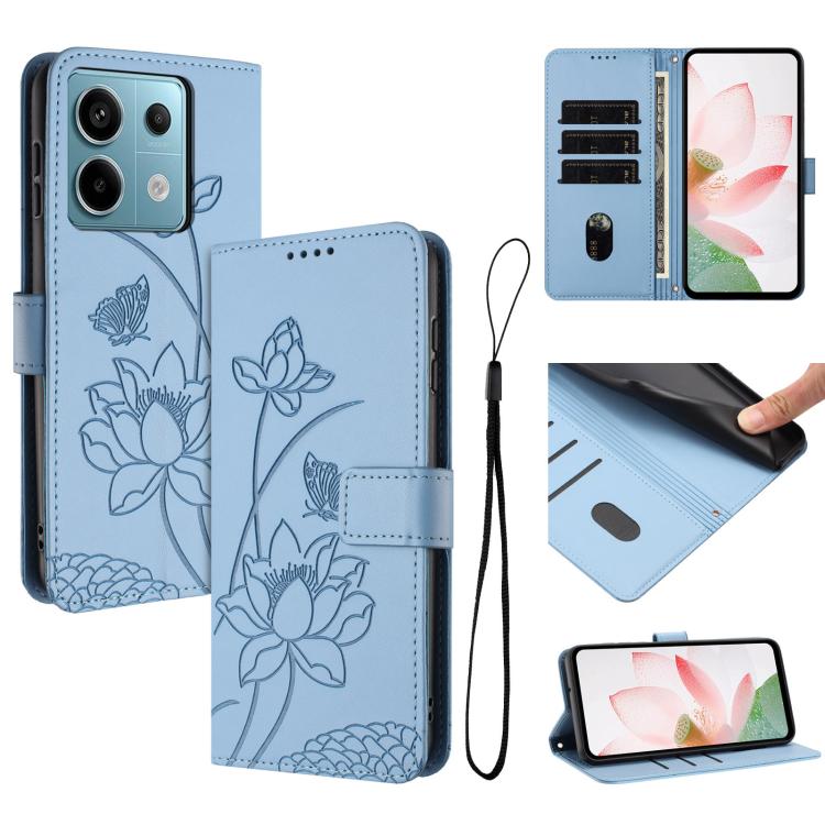 Lotus Embossed Leather Phone Case with Lanyard, For Redmi Note 13 4G Global, For Redmi K70E / Poco  X6 Pro, For Redmi Note 13 Pro 5G Global / Poco X6, For Redmi Note 13 5G Global, For Redmi Note 13 Pro+ Global                                           ...