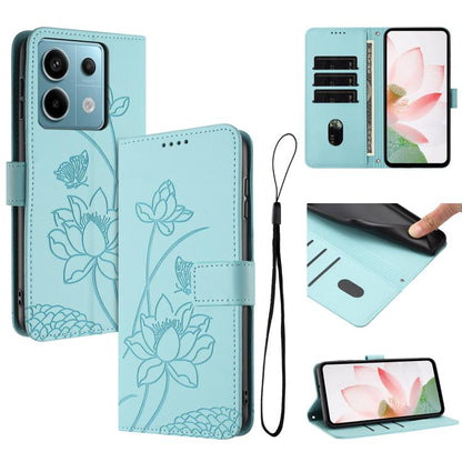 Lotus Embossed Leather Phone Case with Lanyard, For Redmi Note 13 4G Global, For Redmi K70E / Poco  X6 Pro, For Redmi Note 13 Pro 5G Global / Poco X6, For Redmi Note 13 5G Global, For Redmi Note 13 Pro+ Global                                           ...
