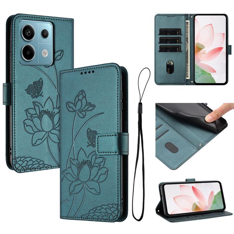 Lotus Embossed Leather Phone Case with Lanyard, For Redmi Note 13 4G Global, For Redmi K70E / Poco  X6 Pro, For Redmi Note 13 Pro 5G Global / Poco X6, For Redmi Note 13 5G Global, For Redmi Note 13 Pro+ Global                                           ...