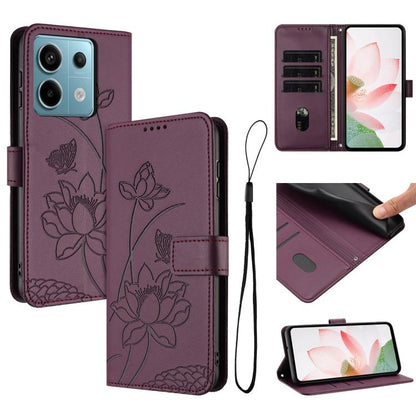 Lotus Embossed Leather Phone Case with Lanyard, For Redmi Note 13 4G Global, For Redmi K70E / Poco  X6 Pro, For Redmi Note 13 Pro 5G Global / Poco X6, For Redmi Note 13 5G Global, For Redmi Note 13 Pro+ Global                                           ...