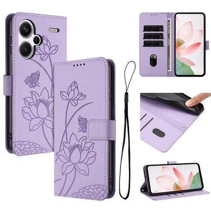 Lotus Embossed Leather Phone Case with Lanyard, For Redmi Note 13 Pro+ Global, For Redmi 12 4G/5G / Note 12R / Poco M6 Pro 5G, For Redmi Note 12 Turbo / Poco F5, For Redmi Note 12S 4G Global, For Redmi Note 12 Pro 4G Global, For Redmi Note 12 4G Global...