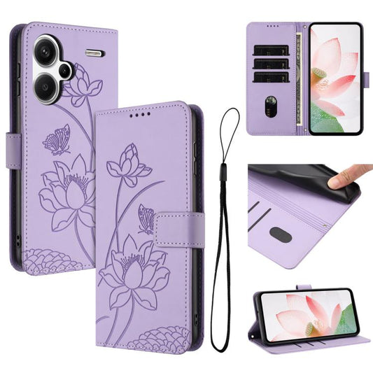 Lotus Embossed Leather Phone Case with Lanyard, For Redmi Note 13 Pro+ Global, For Redmi 12 4G/5G / Note 12R / Poco M6 Pro 5G, For Redmi Note 12 Turbo / Poco F5, For Redmi Note 12S 4G Global, For Redmi Note 12 Pro 4G Global, For Redmi Note 12 4G Global...