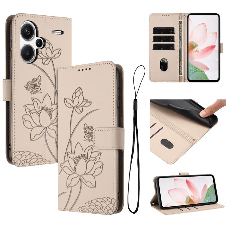 Lotus Embossed Leather Phone Case with Lanyard, For Redmi Note 13 Pro+ Global, For Redmi 12 4G/5G / Note 12R / Poco M6 Pro 5G, For Redmi Note 12 Turbo / Poco F5, For Redmi Note 12S 4G Global, For Redmi Note 12 Pro 4G Global, For Redmi Note 12 4G Global...