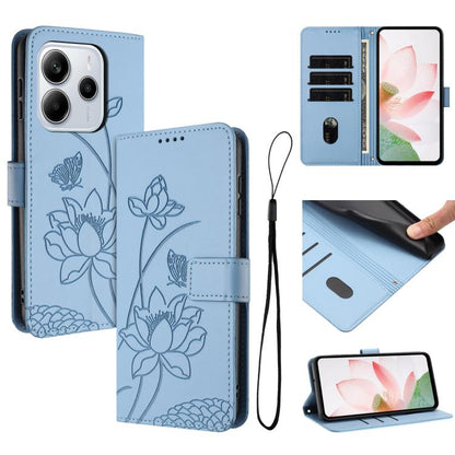 Lotus Embossed Leather Phone Case with Lanyard, For Redmi Note 13 Pro 4G / Note 14S 4G Global, For Redmi Note 14 4G EU 164.84mm, For Redmi Note 14 Pro 5G / 14 Pro+ 5G Global, For Redmi Note 14 5G Global / Poco M7 Pro 5G, For Redmi Turbo 4 Pro / Poco F5...