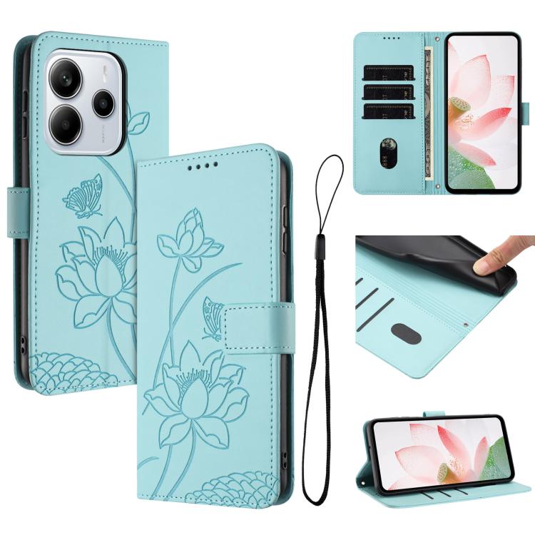 Lotus Embossed Leather Phone Case with Lanyard, For Redmi Note 13 Pro 4G / Note 14S 4G Global, For Redmi Note 14 4G EU 164.84mm, For Redmi Note 14 Pro 5G / 14 Pro+ 5G Global, For Redmi Note 14 5G Global / Poco M7 Pro 5G, For Redmi Turbo 4 Pro / Poco F5...