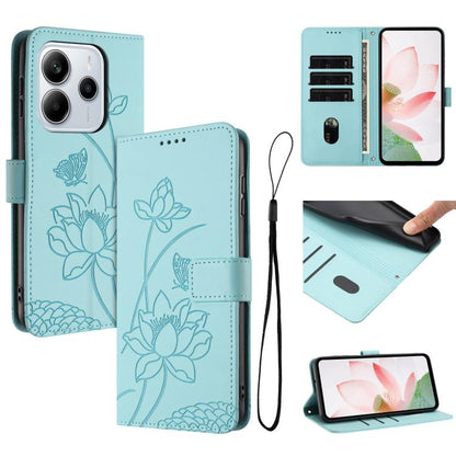 Lotus Embossed Leather Phone Case with Lanyard, For Redmi Note 13 Pro 4G / Note 14S 4G Global, For Redmi Note 14 4G EU 164.84mm, For Redmi Note 14 Pro 5G / 14 Pro+ 5G Global, For Redmi Note 14 5G Global / Poco M7 Pro 5G, For Redmi Turbo 4 Pro / Poco F5...