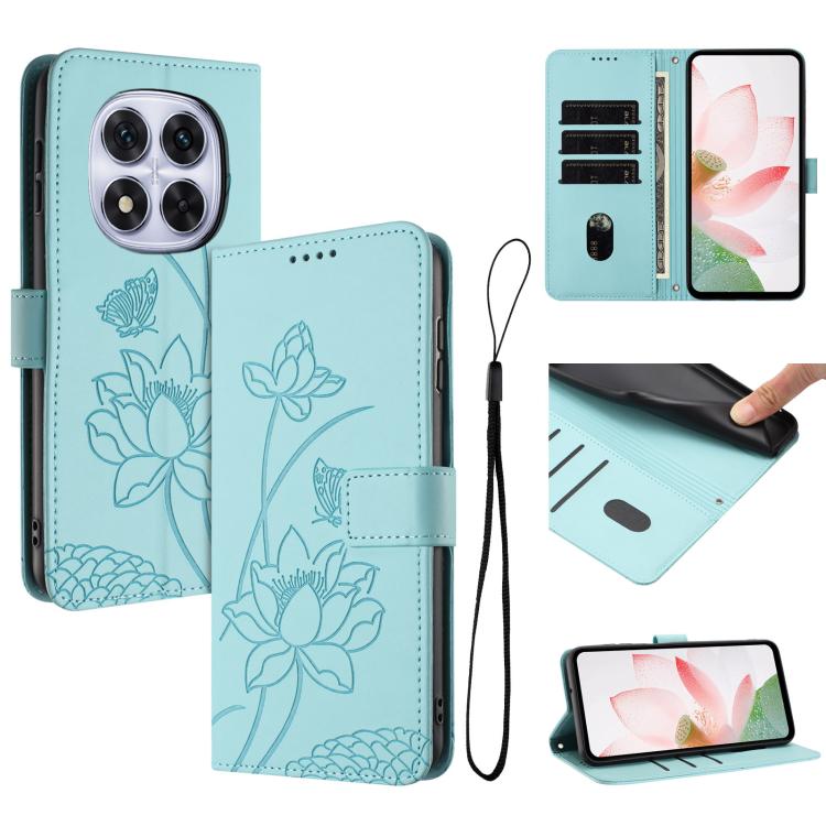 Lotus Embossed Leather Phone Case with Lanyard, For Redmi Note 13 Pro 4G / Note 14S 4G Global, For Redmi Note 14 4G EU 164.84mm, For Redmi Note 14 Pro 5G / 14 Pro+ 5G Global, For Redmi Note 14 5G Global / Poco M7 Pro 5G, For Redmi Turbo 4 Pro / Poco F5...