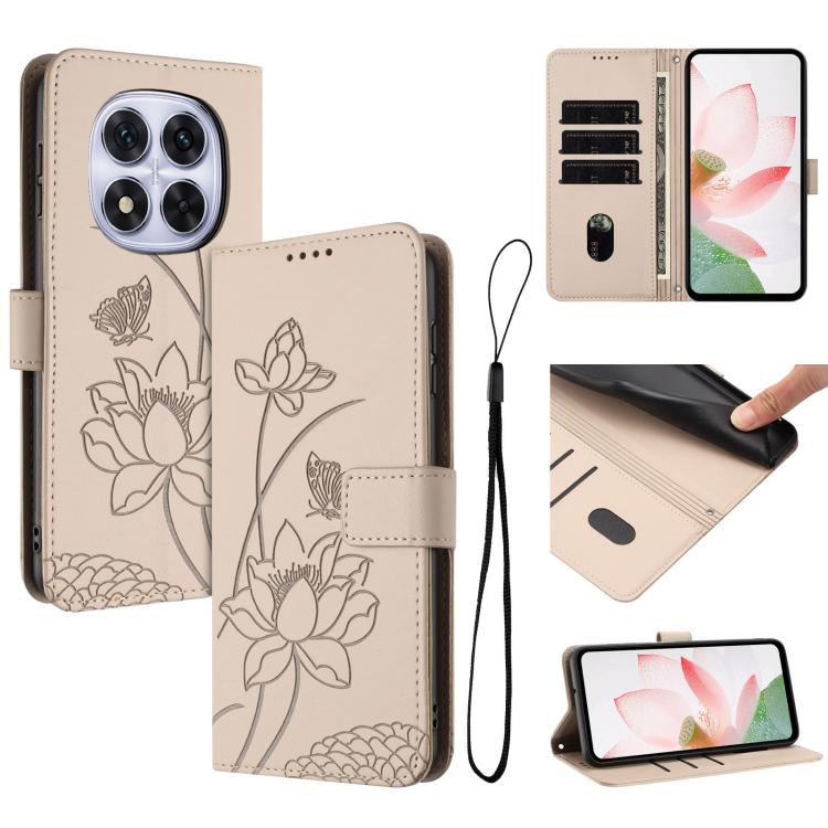 Lotus Embossed Leather Phone Case with Lanyard, For Redmi Note 13 Pro 4G / Note 14S 4G Global, For Redmi Note 14 4G EU 164.84mm, For Redmi Note 14 Pro 5G / 14 Pro+ 5G Global, For Redmi Note 14 5G Global / Poco M7 Pro 5G, For Redmi Turbo 4 Pro / Poco F5...