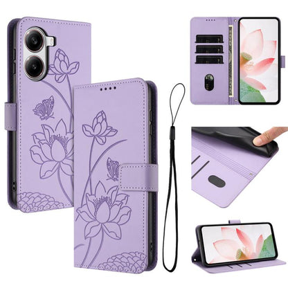 Lotus Embossed Leather Phone Case with Lanyard, For Redmi Note 13 Pro 4G / Note 14S 4G Global, For Redmi Note 14 4G EU 164.84mm, For Redmi Note 14 Pro 5G / 14 Pro+ 5G Global, For Redmi Note 14 5G Global / Poco M7 Pro 5G, For Redmi Turbo 4 Pro / Poco F5...