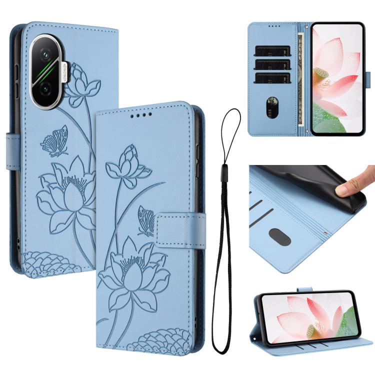 Lotus Embossed Leather Phone Case with Lanyard, For Redmi Note 13 Pro 4G / Note 14S 4G Global, For Redmi Note 14 4G EU 164.84mm, For Redmi Note 14 Pro 5G / 14 Pro+ 5G Global, For Redmi Note 14 5G Global / Poco M7 Pro 5G, For Redmi Turbo 4 Pro / Poco F5...