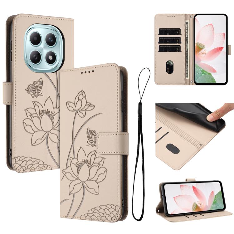 Lotus Embossed Leather Phone Case with Lanyard, For Redmi 15a 5G, For Redmi A7 Pro 4G 171mm, For Redmi Turbo 5 Max / Poco X8 Pro Max 5G, For Redmi Turbo 5 / Poco X8 Pro 5G, For Redmi Note 15 Pro+ Global 5G 163.3mm, For Redmi Note 15 5G / 4G Global 164m...